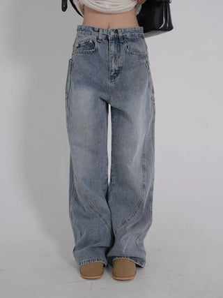 Zeo Loose Fit Mild Wash Cut-out Denim Pants