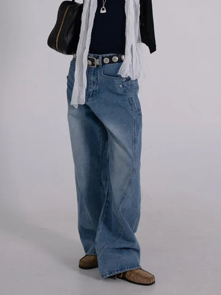 Zeo Loose Fit Mild Wash Cut-out Denim Pants