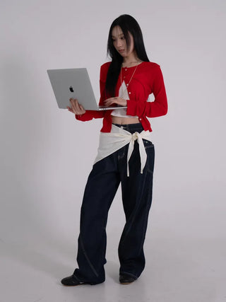 Zeo Loose Fit Mild Wash Cut-out Denim Pants