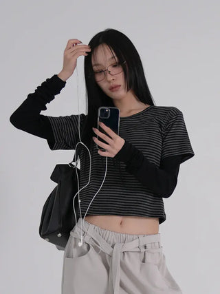 Kua Striped Long Sleeve Layered Tee
