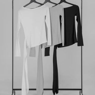 Doyu Asymmetrical Off-Shoulder Waist Strap Long Sleeve Top
