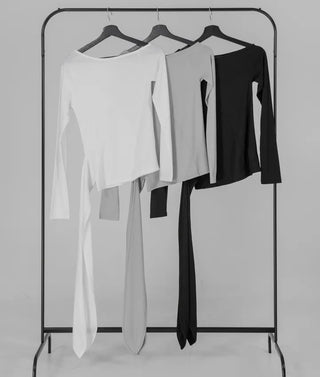 Doyu Asymmetrical Off-Shoulder Waist Strap Long Sleeve Top