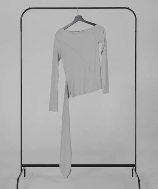 Doyu Asymmetrical Off-Shoulder Waist Strap Long Sleeve Top