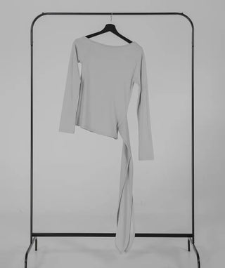 Doyu Asymmetrical Off-Shoulder Waist Strap Long Sleeve Top