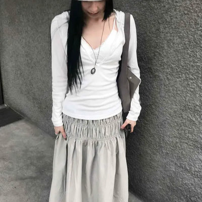 Slim Fit Deep V-Neck Simple Basic Hoodie