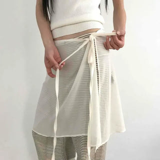 Side Ribbon Tie Asymmetrical Two-Piece Set Asymmetrical Wrap Midi Skirt