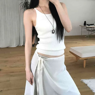 Side Ribbon Tie Asymmetrical Two-Piece Set Asymmetrical Wrap Midi Skirt