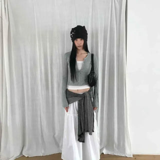 Slim Fit Round Neck Snap Button Short Long Sleeve Cardigan