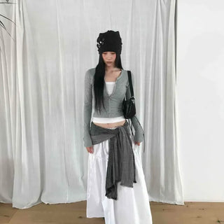 Shirred Waist Ribbon Frill Tiered Long Skirt