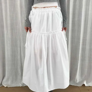 Shirred Waist Ribbon Frill Tiered Long Skirt