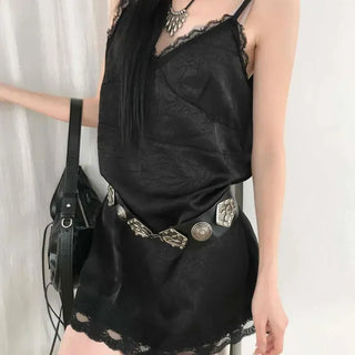Lace-trimmed Bustier A-line Slip Mini Dress