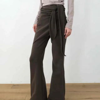 High-Waisted Drape Ribbon Wide Slacks