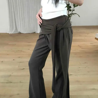 High-Waisted Drape Ribbon Wide Slacks