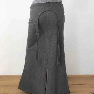 Curved line cut detail slit long skirt