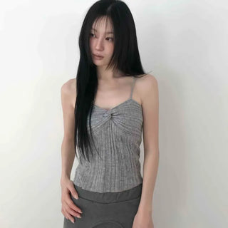 Slim Fit Twist Vertical Ribbed Knit Sleeveless Top