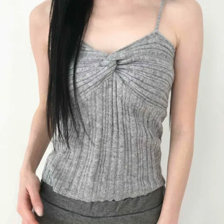 Slim Fit Twist Vertical Ribbed Knit Sleeveless Top