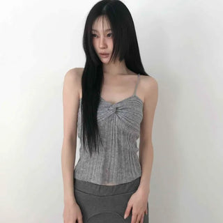 Slim Fit Twist Vertical Ribbed Knit Sleeveless Top