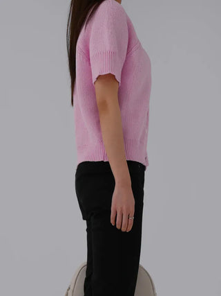 Cane Round Neck Short Sleeve Cardigan