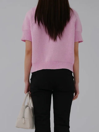 Cane Round Neck Short Sleeve Cardigan