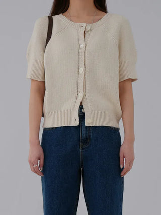 Cane Round Neck Short Sleeve Cardigan