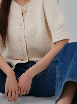 Cane Round Neck Short Sleeve Cardigan
