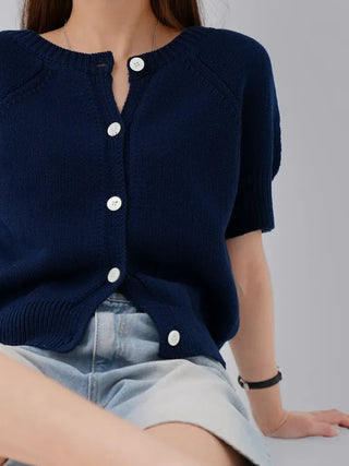 Cane Round Neck Short Sleeve Cardigan