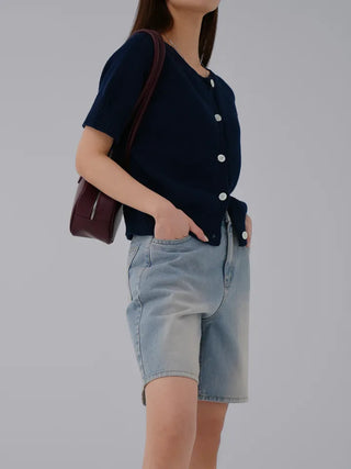 Cane Round Neck Short Sleeve Cardigan
