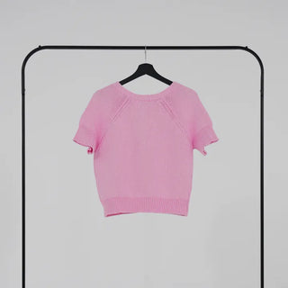 Cane Round Neck Short Sleeve Cardigan