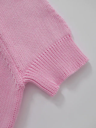 Cane Round Neck Short Sleeve Cardigan