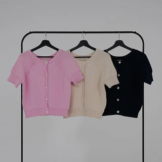 Cane Round Neck Short Sleeve Cardigan