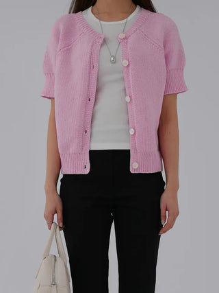 Cane Round Neck Short Sleeve Cardigan