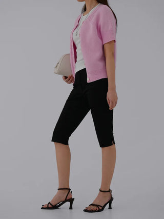 Cane Round Neck Short Sleeve Cardigan