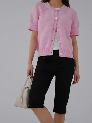 Cane Round Neck Short Sleeve Cardigan