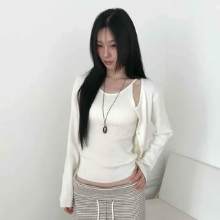 Round Neck Short Knit Cardigan Set