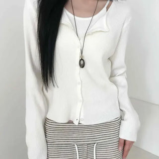 Round Neck Short Knit Cardigan Set