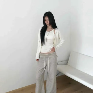 Round Neck Short Knit Cardigan Set