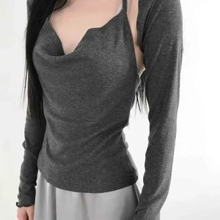 Sweet Heart Neck Slim Sleeveless Top Bolero Set