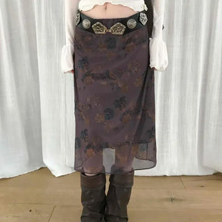 Detailed Sheer Flower Midi Skirt