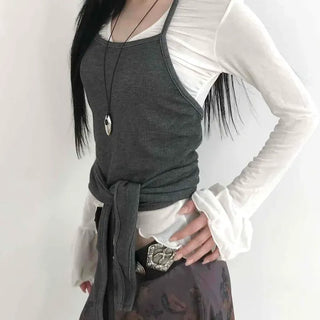 Slim Fit Halter Neck Waist Tie Short Sleeveless