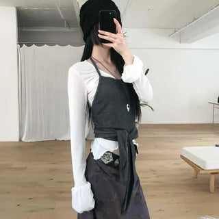 Slim Fit Halter Neck Waist Tie Short Sleeveless