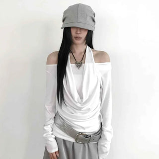 Royren Off-shoulder Halter Neck Long Sleeve T-shirt
