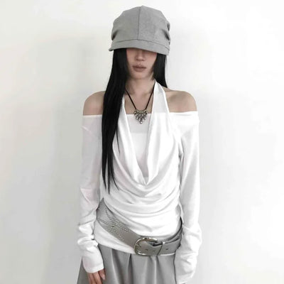 Royren Off-shoulder Halter Neck Long Sleeve T-shirt