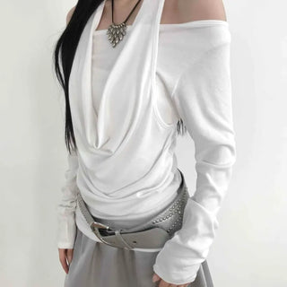 Royren Off-shoulder Halter Neck Long Sleeve T-shirt