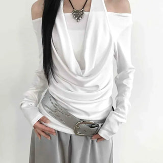 Royren Off-shoulder Halter Neck Long Sleeve T-shirt