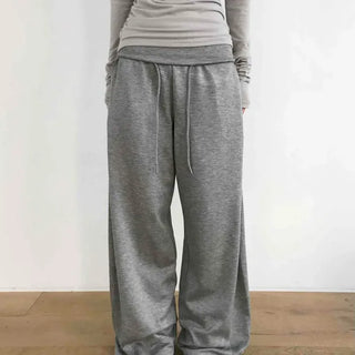 High-waisted Flap Pocket Gathered Semi-flare Wide Long Pants