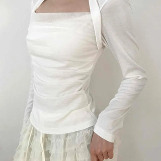 Bolero Sweet Square Neck Slim Fit Short Long Sleeve T-shirt