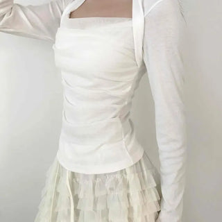 Bolero Sweet Square Neck Slim Fit Short Long Sleeve T-shirt
