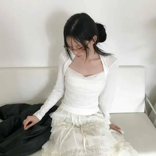 Shirred Layered Tulle Mesh Midi Skirt