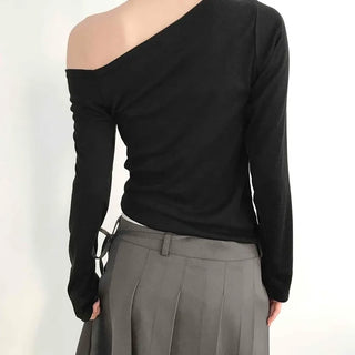 Asymmetrical Off-Shoulder Slim Long-Sleeve T-Shirt