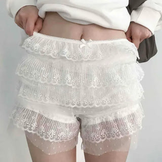 High-waisted Flower Tiered Lace Shorts